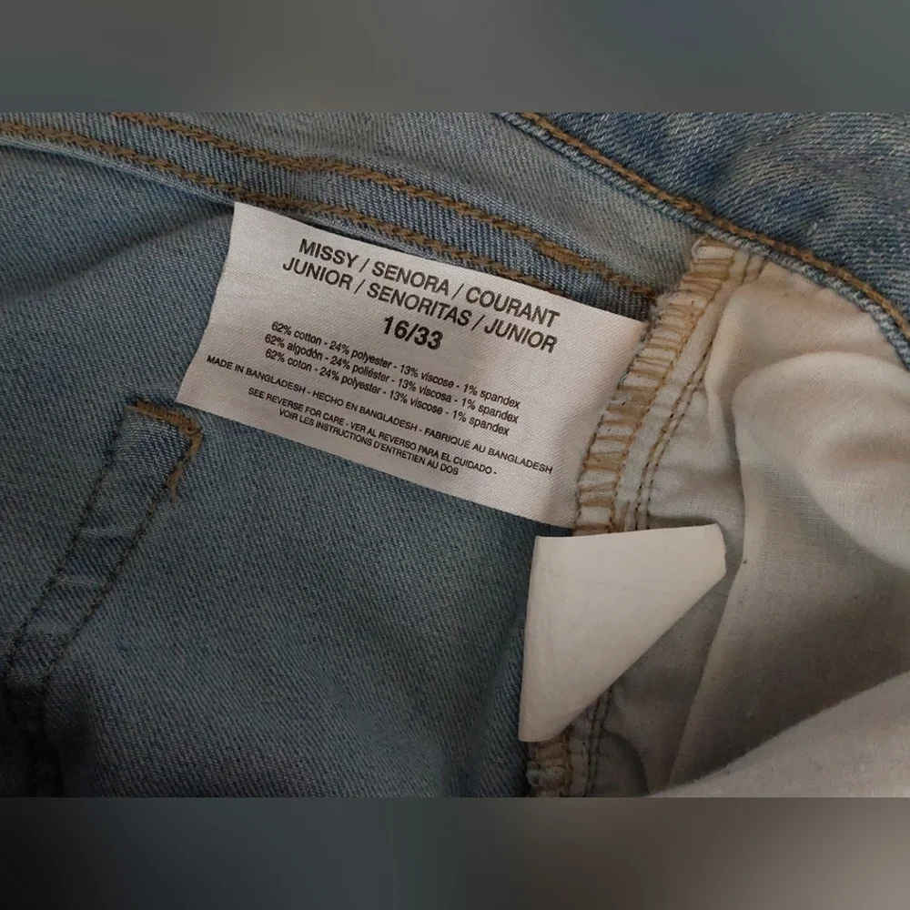 Frayed Raw Hem Light Wash High Rise Straight Denim Jeans Size 16 Flat Front Chic - Picture 5 of 10